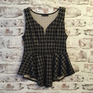 FTF Gold and Black Houndstooth Peplum Tank